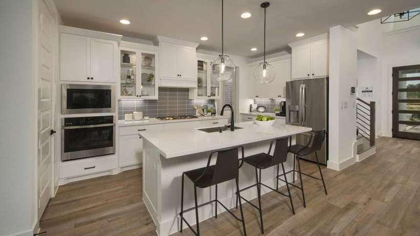 Design 2594W · Island Kitchen Opening to Morning Area & Patio
